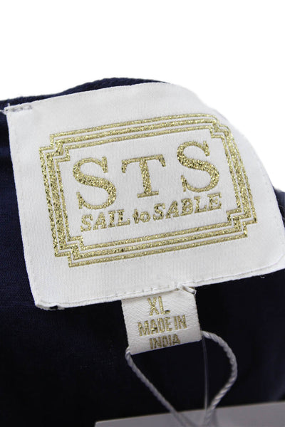 STS Sail To Sable Womens Linen Scallop Hem Sleeveless Zip Back Top Navy Size XL