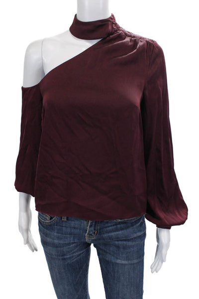 Intermix Womens Silk Long Sleeve One Shoulder Blouse Purple Size 2