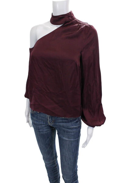 Intermix Womens Silk Long Sleeve One Shoulder Blouse Purple Size 2