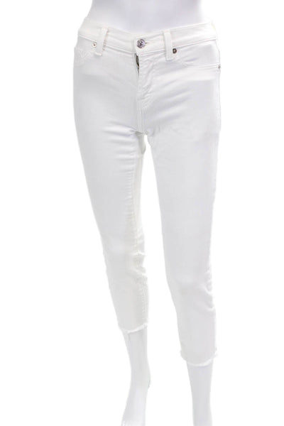 7 For All Mankind Mid Rise Raw Hem Skinny Jeans White Size 24