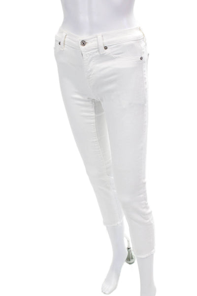 7 For All Mankind Mid Rise Raw Hem Skinny Jeans White Size 24