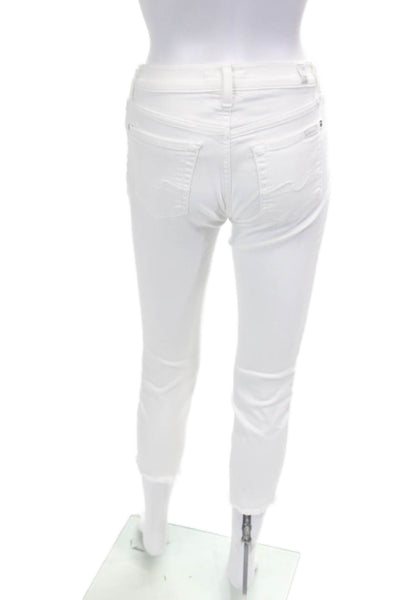 7 For All Mankind Mid Rise Raw Hem Skinny Jeans White Size 24