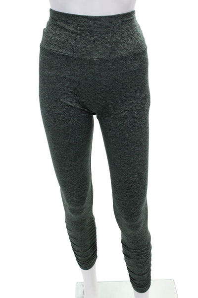 Lanston Sport Womens Heathered Ruched Activewear Leggings Green Size L