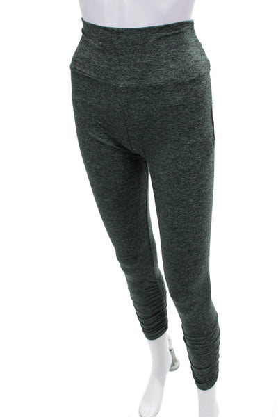 Lanston Sport Womens Heathered Ruched Activewear Leggings Green Size L