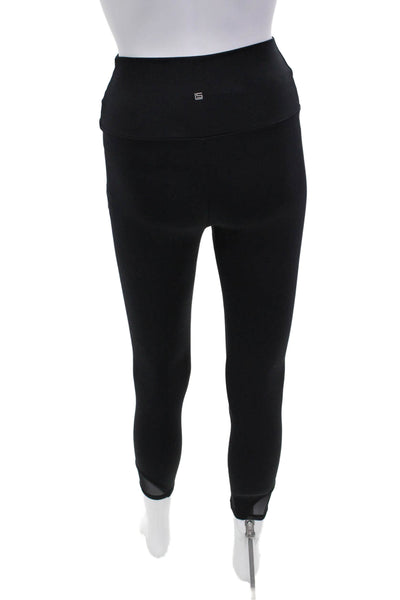 Lanston Sport Womens Sheer Panel Activewear Leggings Black Size S