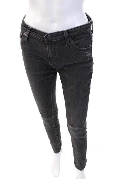 AG Adriano Goldschmied Womens Cotton Distressed Skinny Jeans Black Size 28R