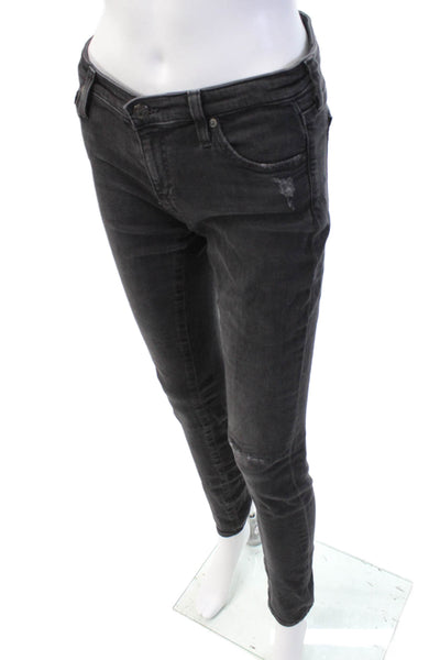 AG Adriano Goldschmied Womens Cotton Distressed Skinny Jeans Black Size 28R