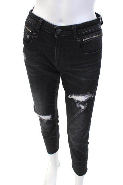 R13 Womens Cotton Mid-Rise Distressed Skinny Jeans Blue Size 28