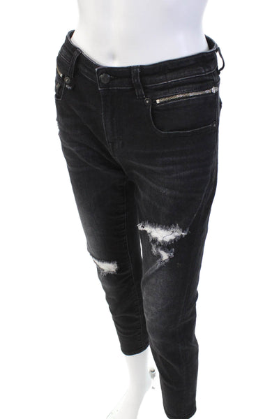 R13 Womens Cotton Mid-Rise Distressed Skinny Jeans Blue Size 28