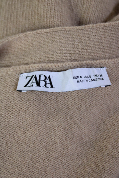 Zara Womens Button Down Cardigan Sweater Camel Beige Wool Size Small