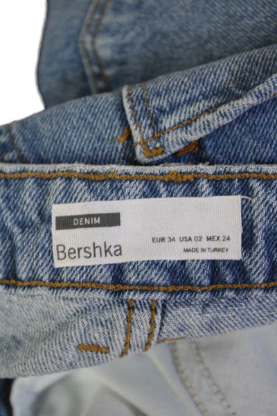 Bershka Womens High Rise Wide Leg Cargo Jeans Blue Cotton Size 2
