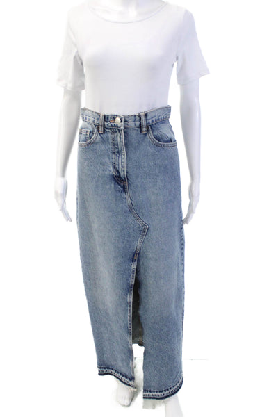 Zara Womens Denim Front Slit Maxi Skirt Blue Cotton Size Extra Small