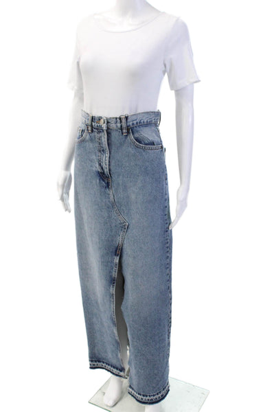 Zara Womens Denim Front Slit Maxi Skirt Blue Cotton Size Extra Small