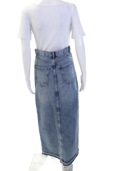 Zara Womens Denim Front Slit Maxi Skirt Blue Cotton Size Extra Small