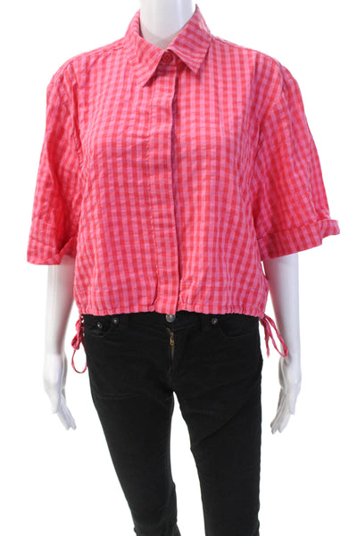 LaRoque Womens Cotton Gingham Cropped Button Up Pink Size S