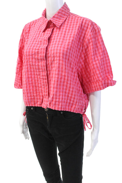 LaRoque Womens Cotton Gingham Cropped Button Up Pink Size S