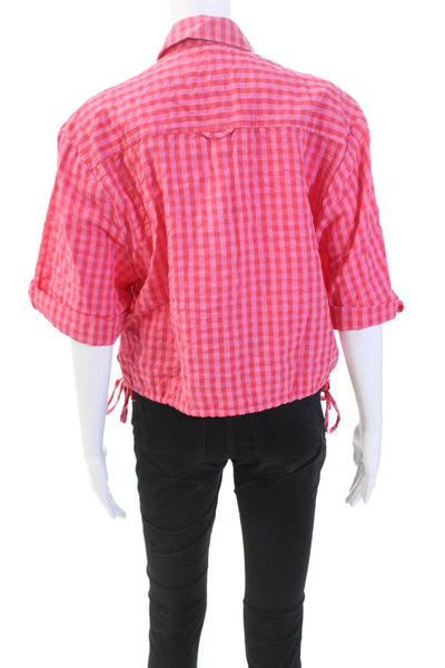 LaRoque Womens Cotton Gingham Cropped Button Up Pink Size S