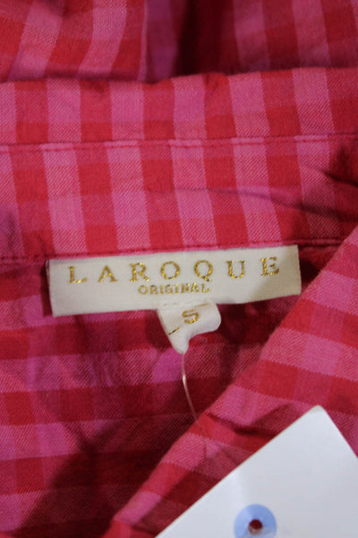 LaRoque Womens Cotton Gingham Cropped Button Up Pink Size S