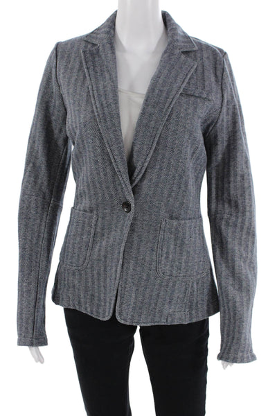 Ecru Womens Striped Button Down Terry Blazer Jacket Blue Size Small
