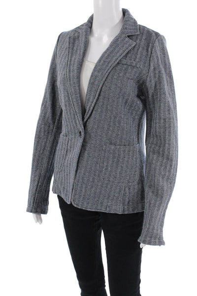 Ecru Womens Striped Button Down Terry Blazer Jacket Blue Size Small