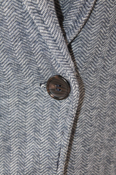 Ecru Womens Striped Button Down Terry Blazer Jacket Blue Size Small