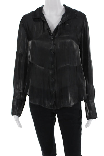 Bella Dahl Womens Long Sleeves Button Down Blouse Black Size Small