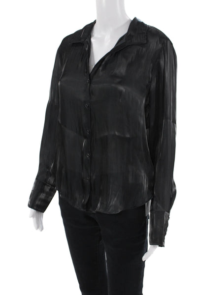 Bella Dahl Womens Long Sleeves Button Down Blouse Black Size Small