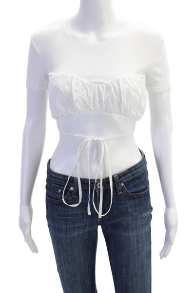 Zara Womens Short Sleeve Crew Neck Ribbed Cropped Tee Shirt White Size Small
