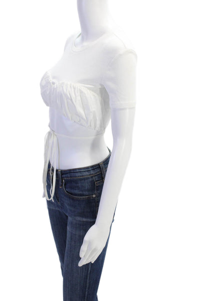 Zara Womens Short Sleeve Crew Neck Ribbed Cropped Tee Shirt White Size Small