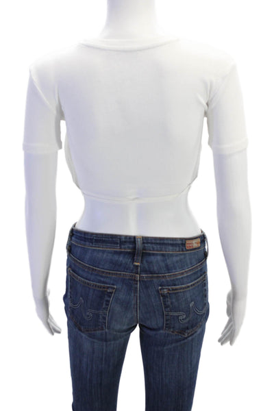 Zara Womens Short Sleeve Crew Neck Ribbed Cropped Tee Shirt White Size Small