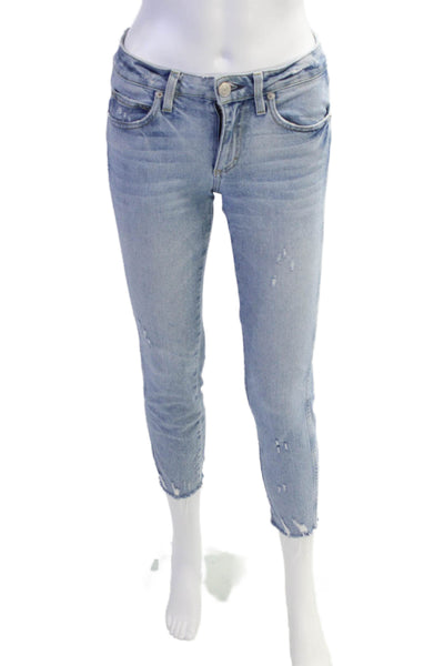 Amo Womens Cotton Light Washed Distress Skinny Jeans Blue Size EUR 25