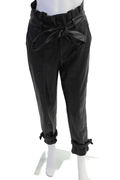 Lucy Paris Womens Faux Leather High Waist Belted Tapered Pants Black Size XS