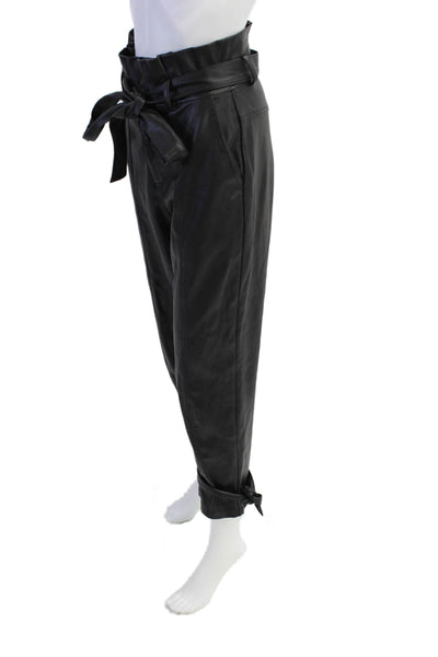 Lucy Paris Womens Faux Leather High Waist Belted Tapered Pants Black Size XS