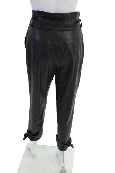 Lucy Paris Womens Faux Leather High Waist Belted Tapered Pants Black Size XS