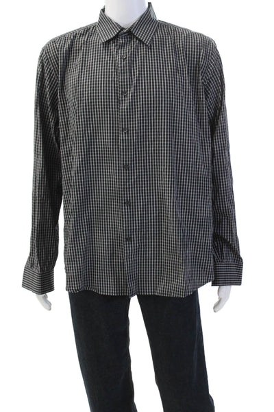Theory Womens Cotton Plaid Print Collared Button Down Shirt Black Size 2XL