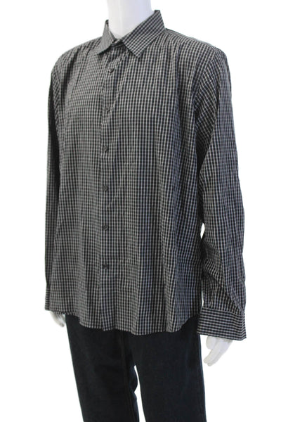 Theory Womens Cotton Plaid Print Collared Button Down Shirt Black Size 2XL