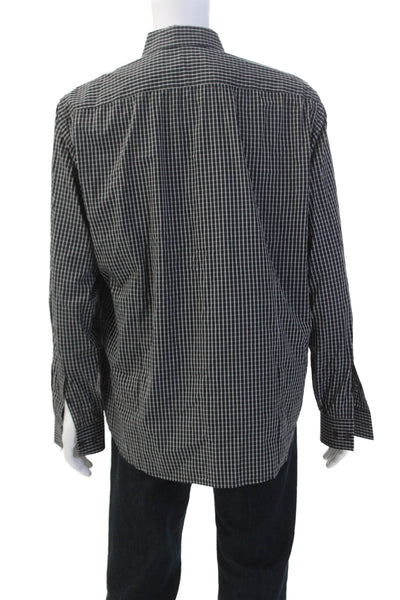 Theory Womens Cotton Plaid Print Collared Button Down Shirt Black Size 2XL