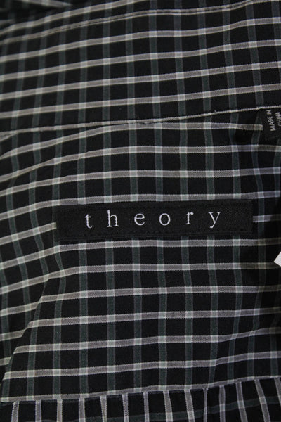 Theory Womens Cotton Plaid Print Collared Button Down Shirt Black Size 2XL