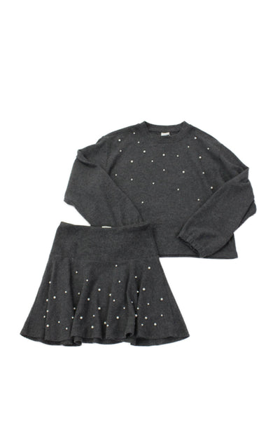 Zara Childrens Girls Pearl Detail A Line Skirt Grey Size 12-13