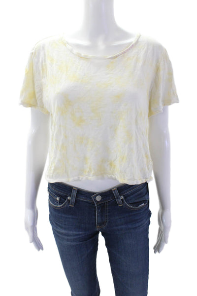 Love Shack Fancy Womens Tie Dye Print Cropped Shirt White Yellow Size Medium