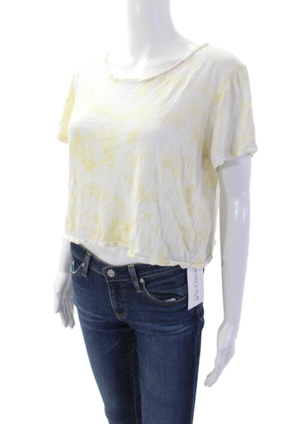 Love Shack Fancy Womens Tie Dye Print Cropped Shirt White Yellow Size Medium
