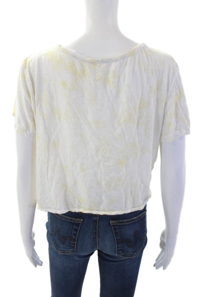 Love Shack Fancy Womens Tie Dye Print Cropped Shirt White Yellow Size Medium