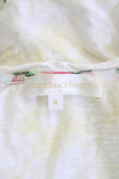 Love Shack Fancy Womens Tie Dye Print Cropped Shirt White Yellow Size Medium