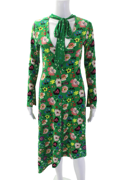 Topshop Womens Long Sleeve Crew Neck Floral Dress Green Multi Size 0