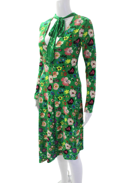 Topshop Womens Long Sleeve Crew Neck Floral Dress Green Multi Size 0