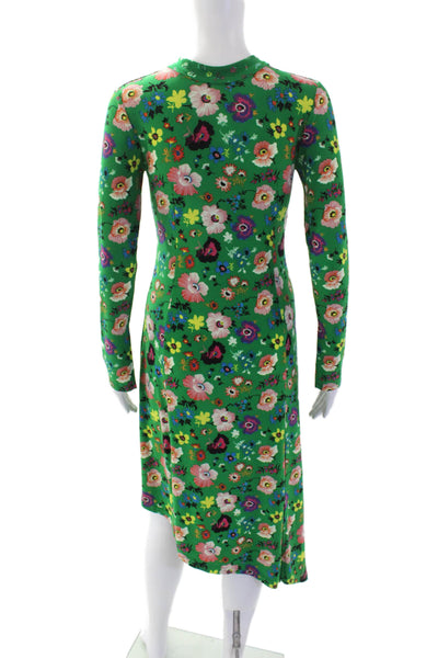 Topshop Womens Long Sleeve Crew Neck Floral Dress Green Multi Size 0