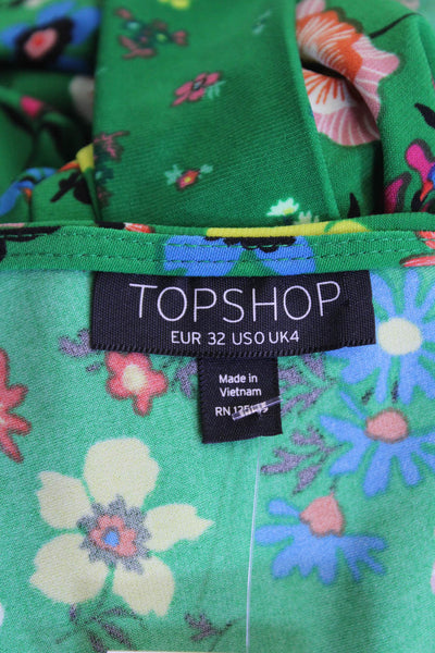 Topshop Womens Long Sleeve Crew Neck Floral Dress Green Multi Size 0