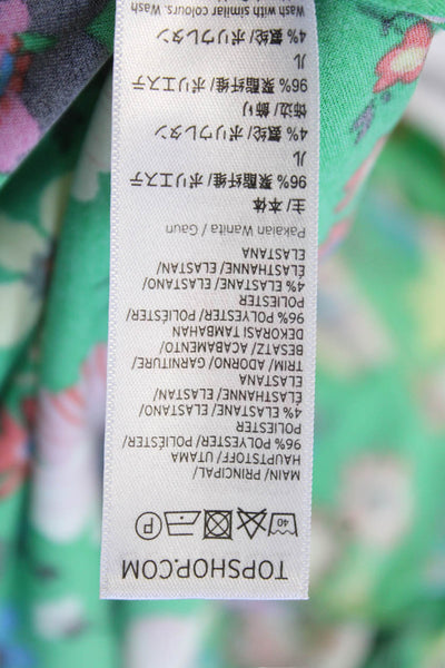Topshop Womens Long Sleeve Crew Neck Floral Dress Green Multi Size 0