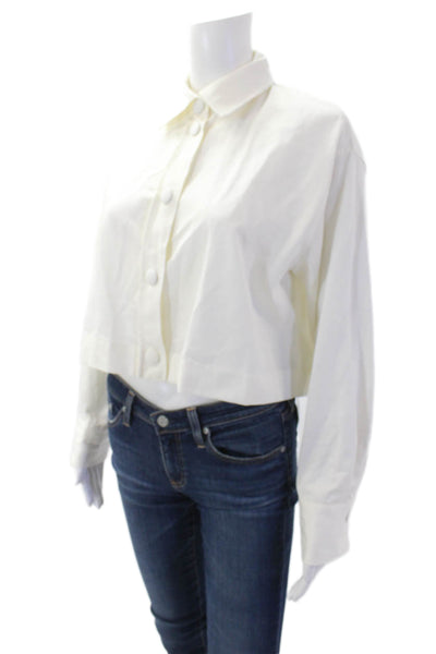 Zara Womens Button Front Long Sleeve Collared Shirt White Cotton Size XS