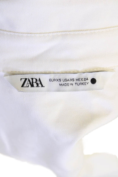 Zara Womens Button Front Long Sleeve Collared Shirt White Cotton Size XS